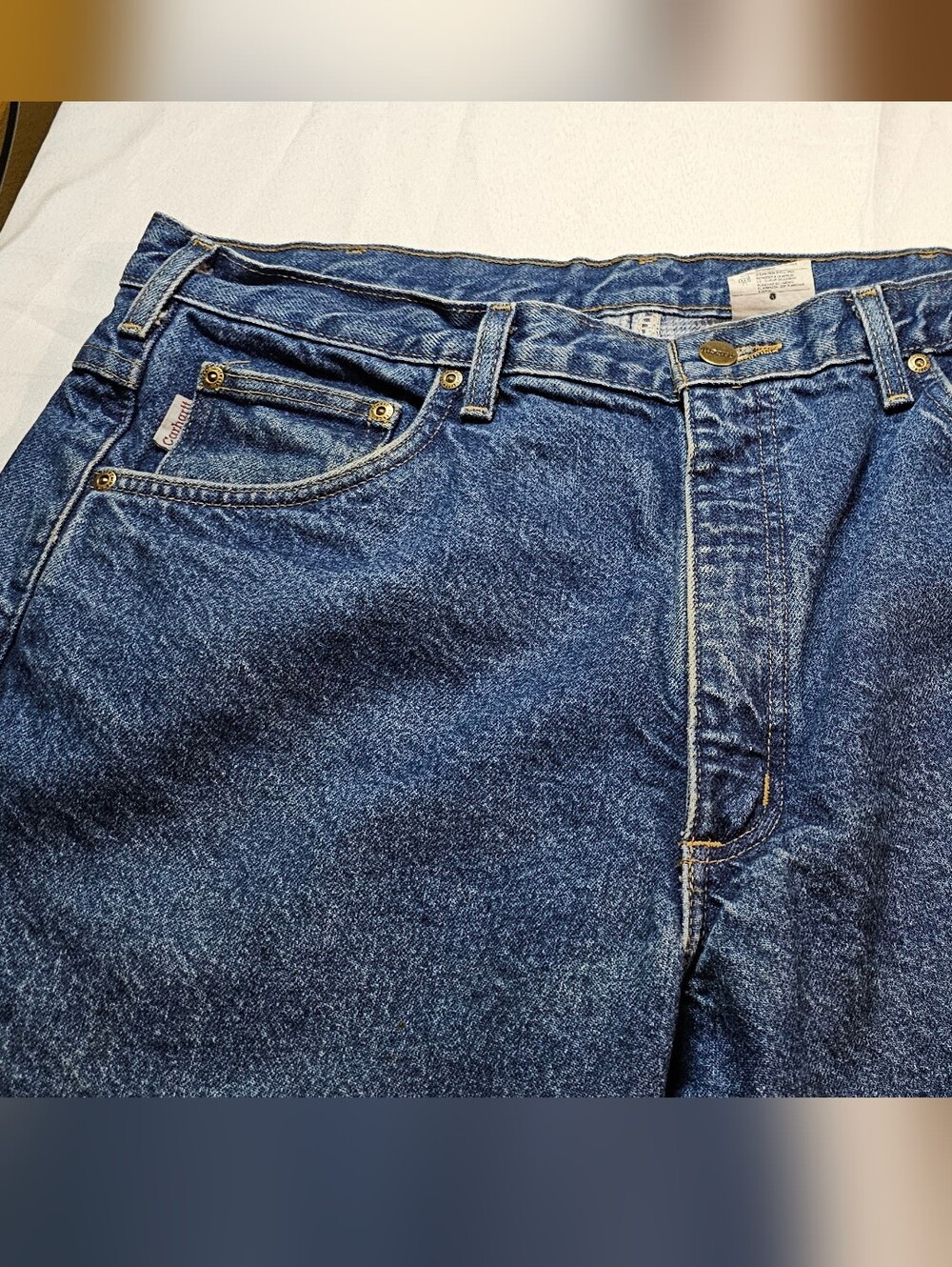 Carhartt Blue Denim Jeans with Yellow Stitching